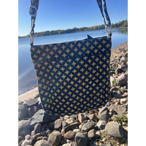 Vera Bradley yellow blue floral Michigan Wolverines triple zip crossbody bag - Picture 4 of 14